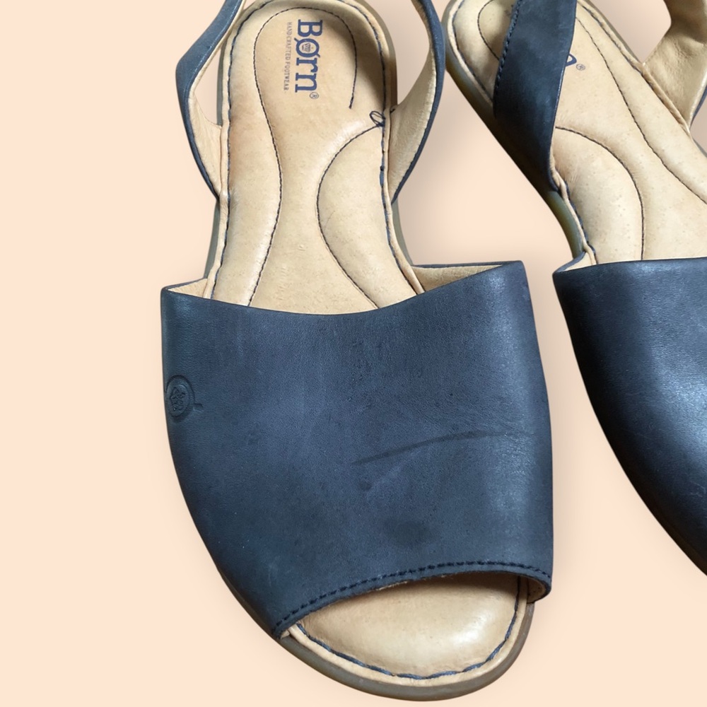 Born Trang Blue Leather Slingback Flat Sandals Peep-toe Cushioned Women’s 8M - Picture 9 of 14